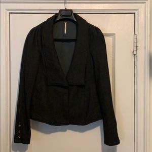 Free People Charcoal Herringbone Blazer